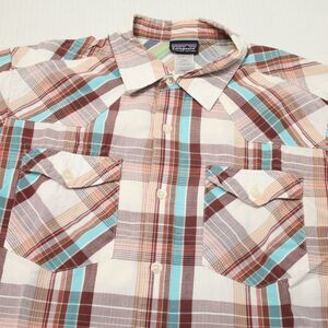Patagonia Shirt Mens Small Blue Brown Plaid Flap Pockets Three Trees Shirt